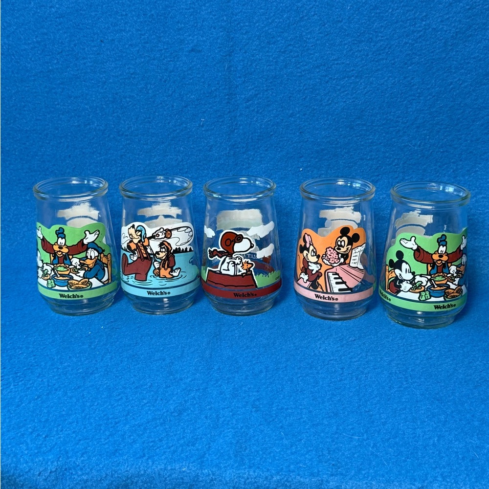 Welch's Disney Jelly Jar Glasses Collectibles Movie Scenes Vintage 90's Lot of 5